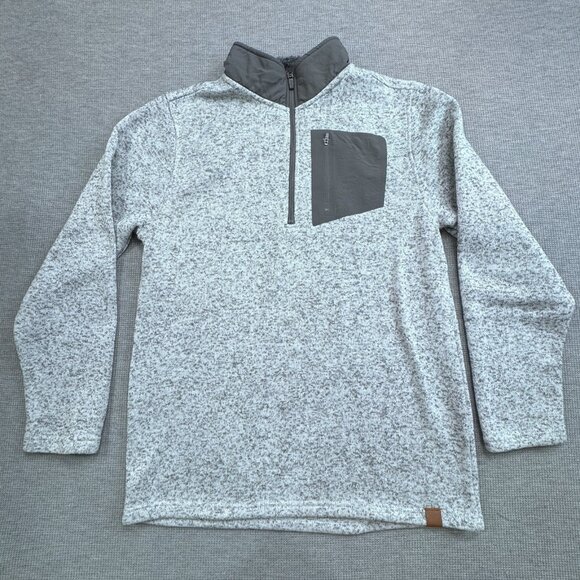Old River Mens Size L Gray Speckled Quarter Zip Fleece Pullover Sweater Pocket - Picture 1 of 13
